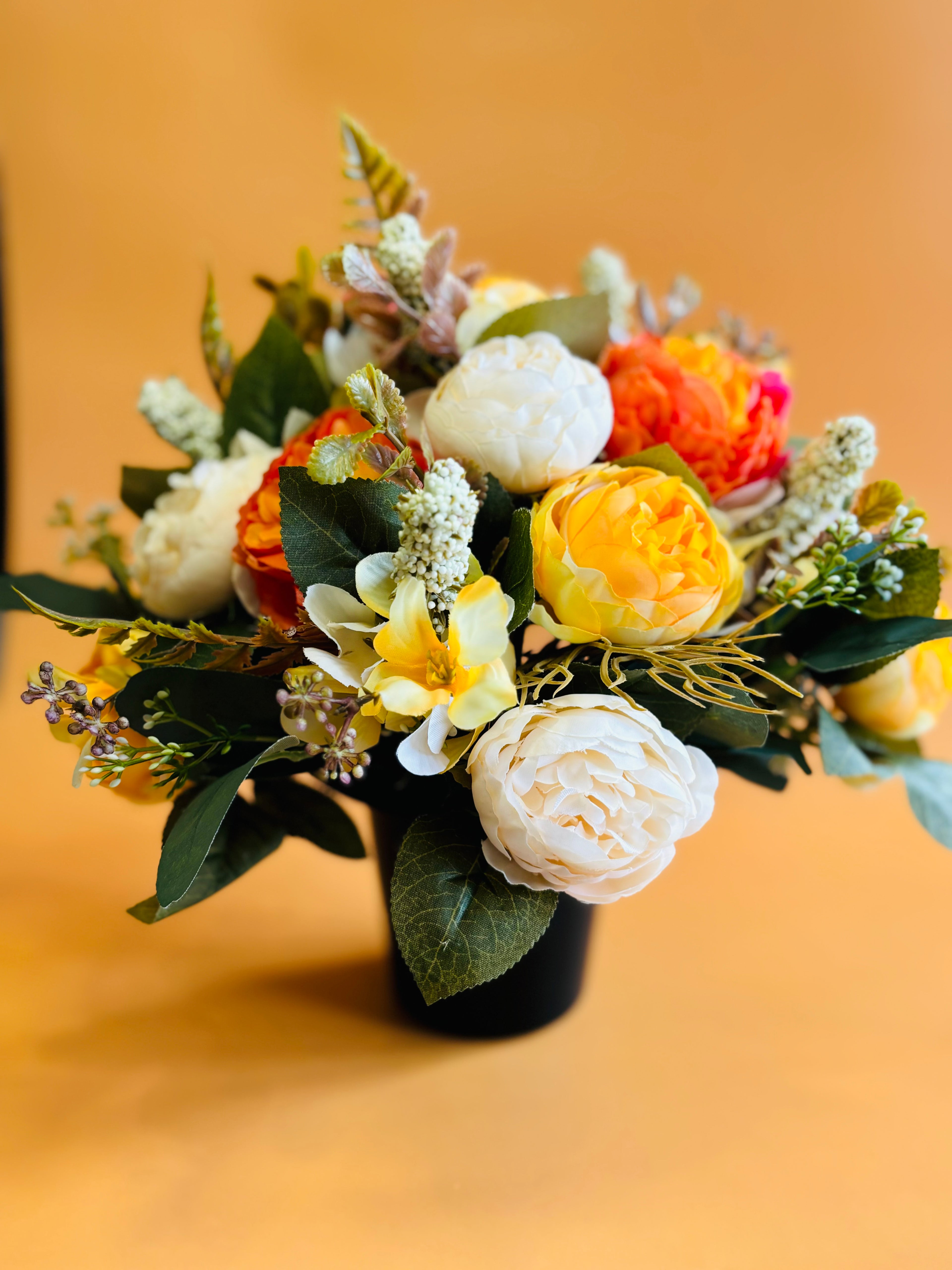 Orange Artificial Floral Grave Tribute - Long Lasting