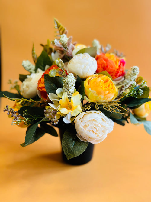 Orange Artificial Floral Grave Tribute - Long Lasting