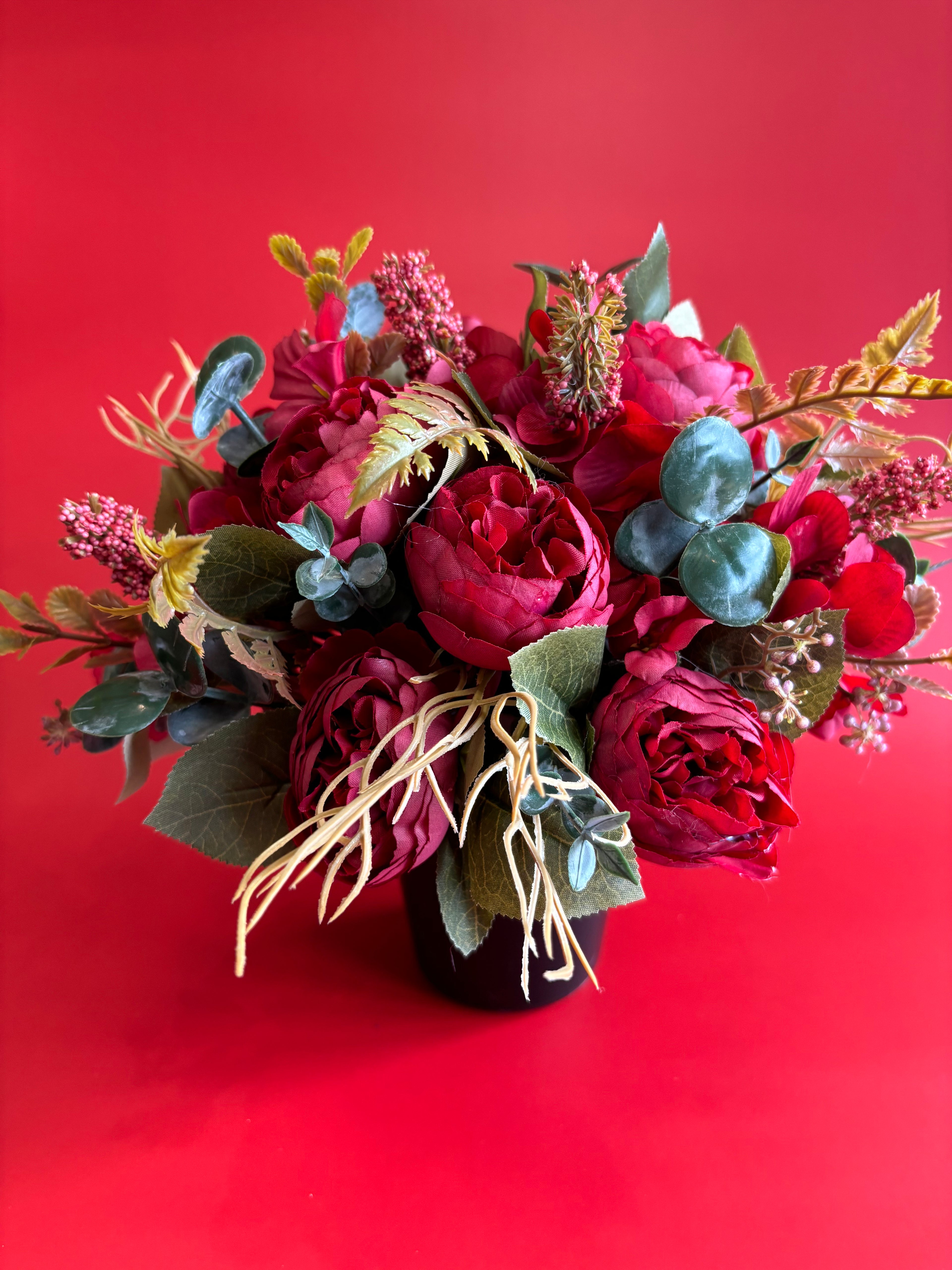 Red Artificial Floral Grave Tribute - Long Lasting